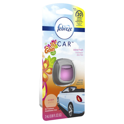 Febreze Car Odor-Fighting Air Freshener Vent Clip with Gain Scent, Island Fresh, 1 count