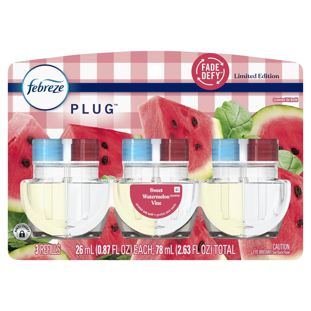 Febreze Plug In Air Freshener, Odor-Fighting Oil Refill, Sweet Watermelon Vine, (4 Pack of 3 Refills)