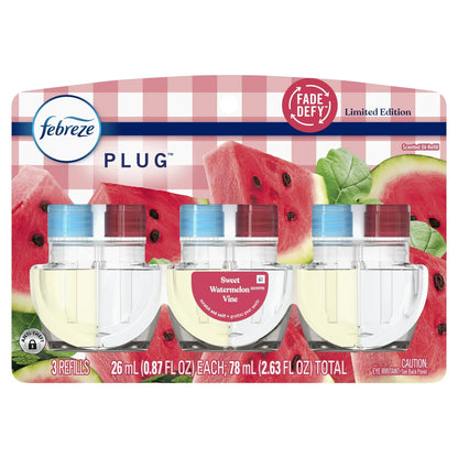 Febreze Plug In Air Freshener, Odor-Fighting Oil Refill, Sweet Watermelon Vine, (4 Pack of 3 Refills)
