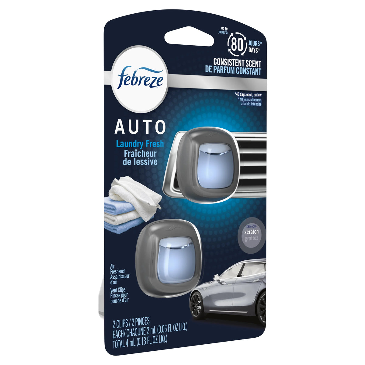 Febreze AUTO Air Freshener Vent Clip Laundry Fresh Scent, .06 oz Car Vent Clip, Pack of 2