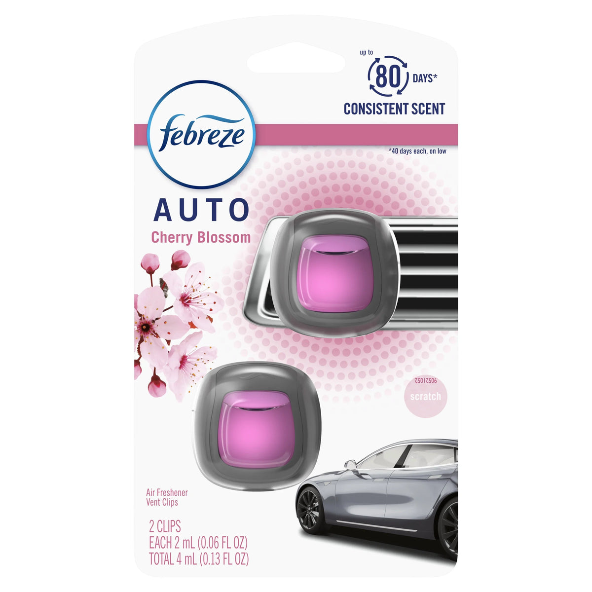 Febreze Auto Air Freshener Vent Clip Cherry Blossom Scent, .06 oz Car Vent Clip, Pack of 2