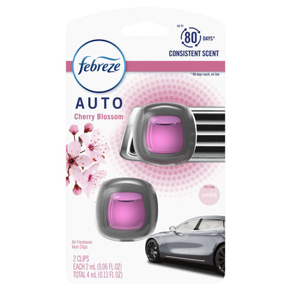 Febreze Auto Air Freshener Vent Clip Cherry Blossom Scent, .06 oz Car Vent Clip, Pack of 2