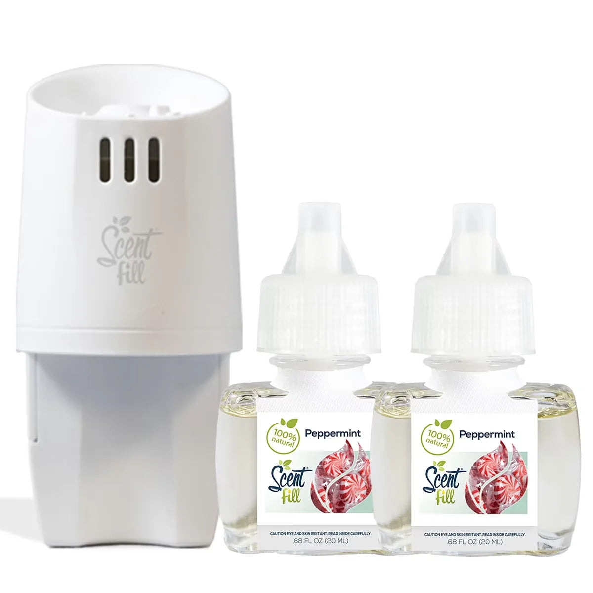 100% Natural Peppermint Plug in Air Freshener, Scented Oil Refills, 2 Refills + Diffuser