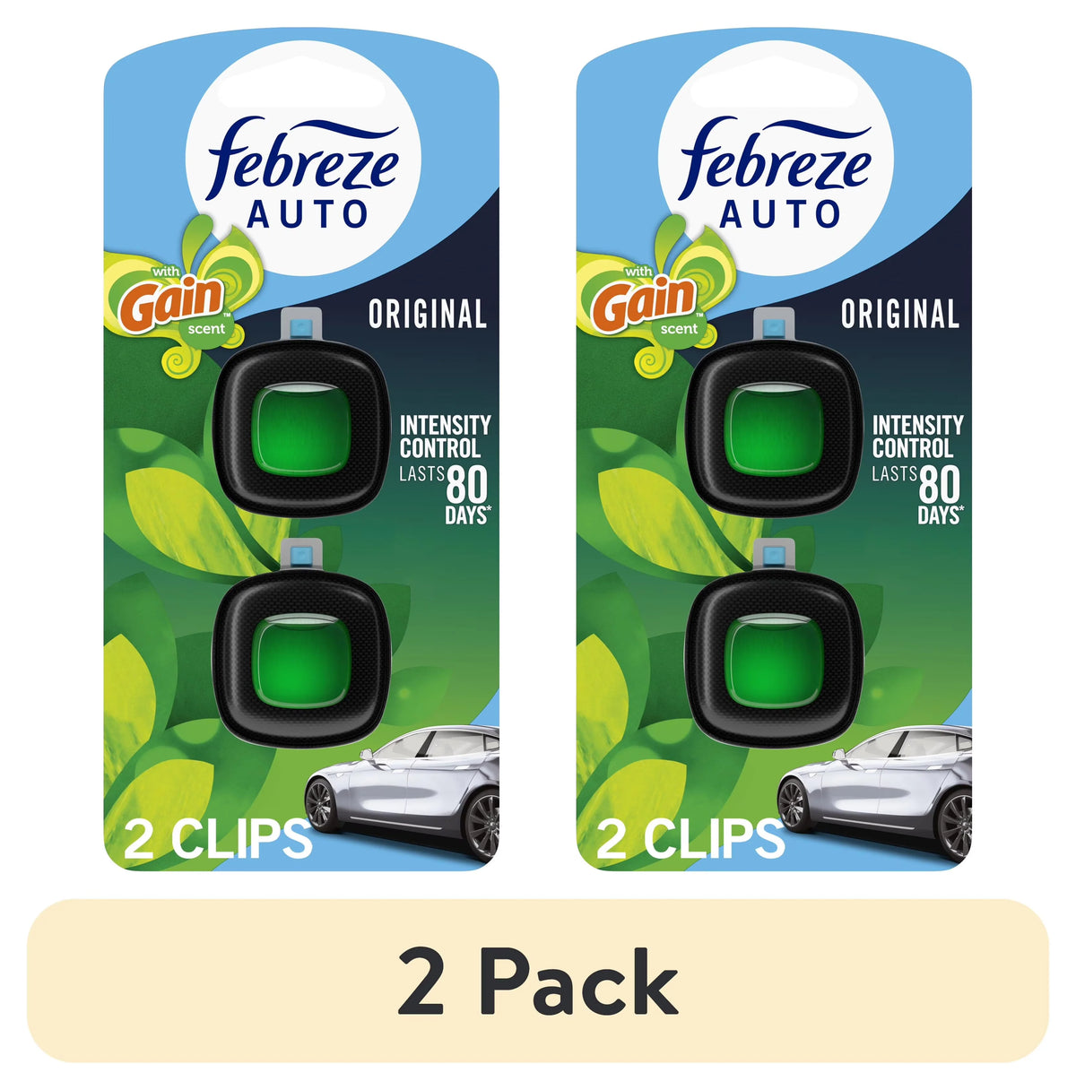 Febreze AUTO Car Air Freshener, Odor-Fighting Car Vent Clip, Gain Original, 2 Count