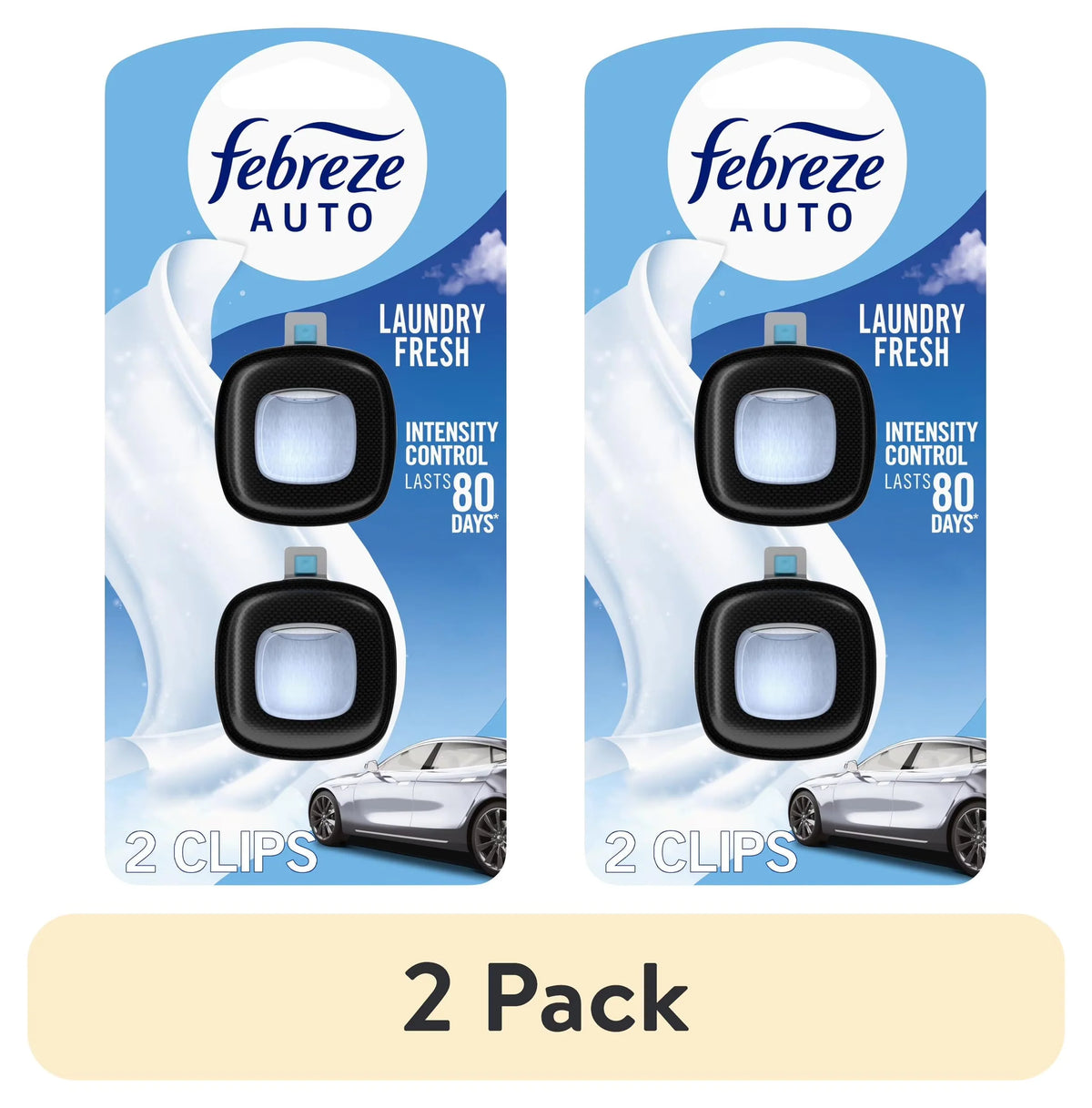 Febreze AUTO Car Air Freshener, Odor-Fighting Car Vent Clip, Laundry Fresh, 2 Count