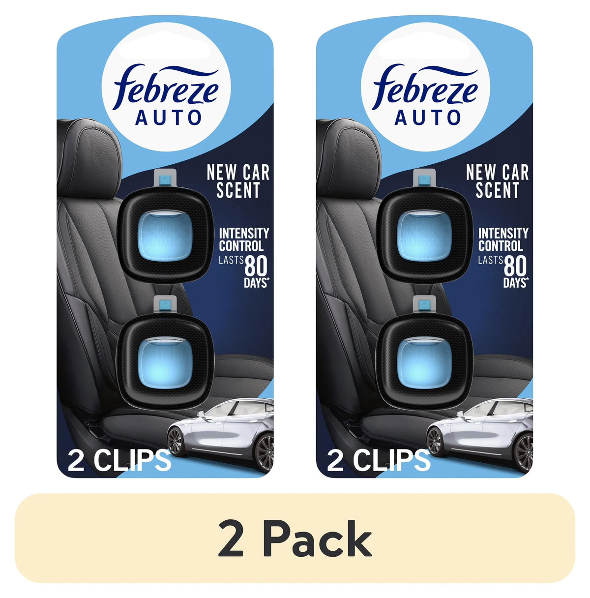 Febreze AUTO Car Air Freshener, Odor-Fighting Car Vent Clip, New Car, 2 Count