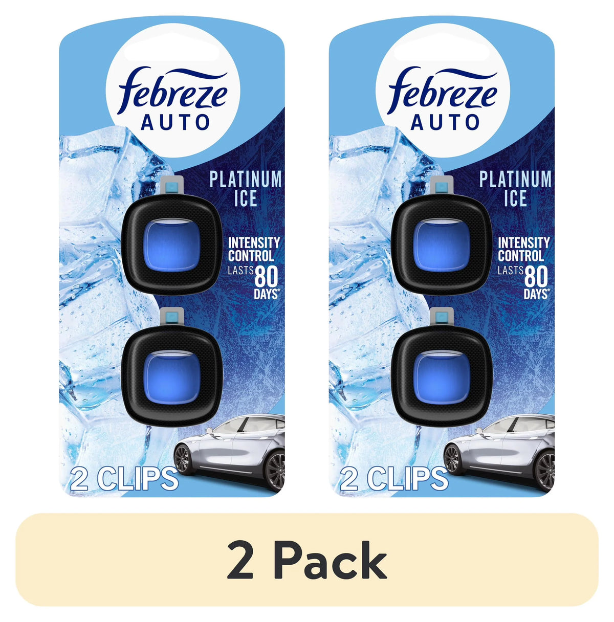Febreze AUTO Car Air Freshener, Odor-Fighting Car Vent Clip, Platinum Ice, 2 Count