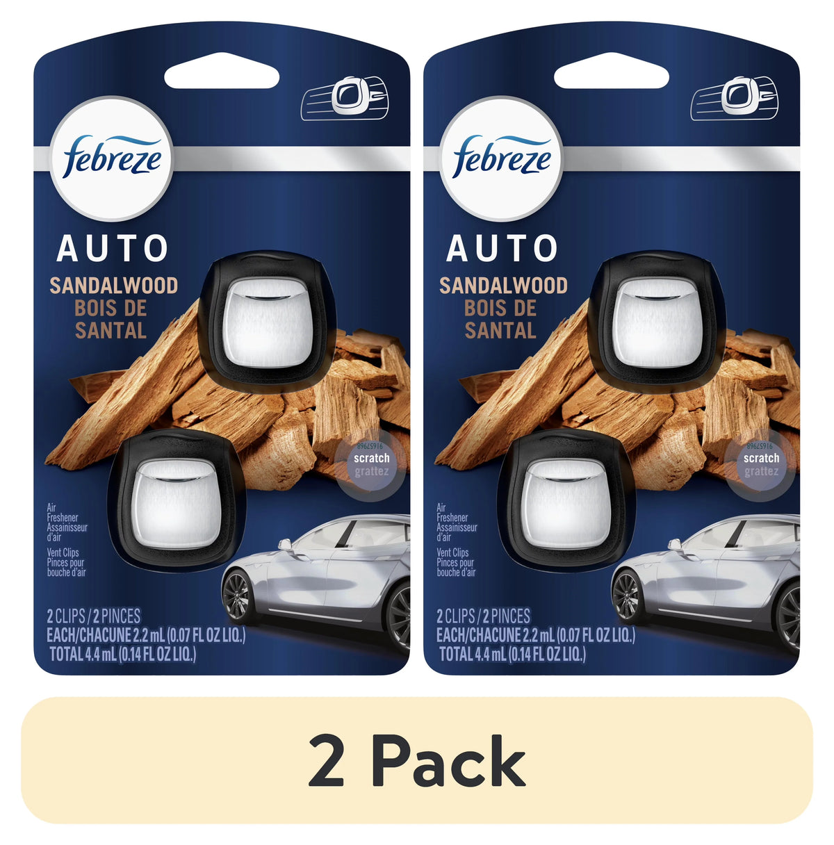 Febreze AUTO Car Air Freshener, Odor-Fighting Car Vent Clip, Sandalwood, 2 Count