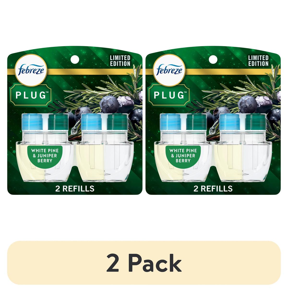 Febreze Plug In Air Freshener, Odor-Fighting Oil Refill, Pine & Berry, Christmas Tree Scent, 2 Refills