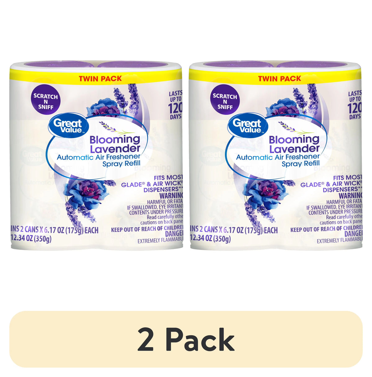 Great Value Automatic Air Freshener Spray Refill, Blooming Lavender, 2-6.17 oz, 2 pieces
