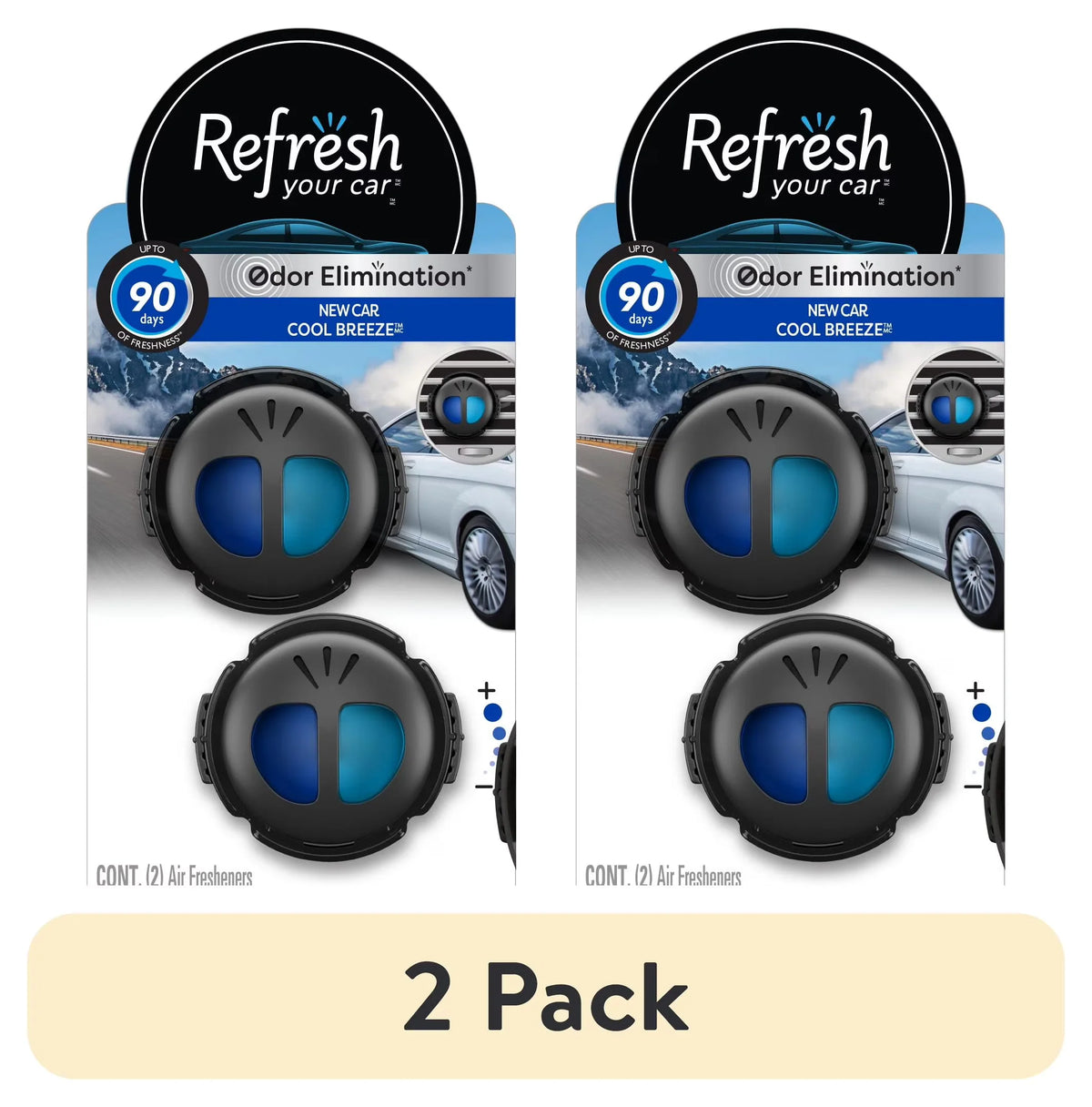 Refresh Your Car! Mini Diffuser Air Freshener (New Car/Cool Breeze Scent, 2 Pack)