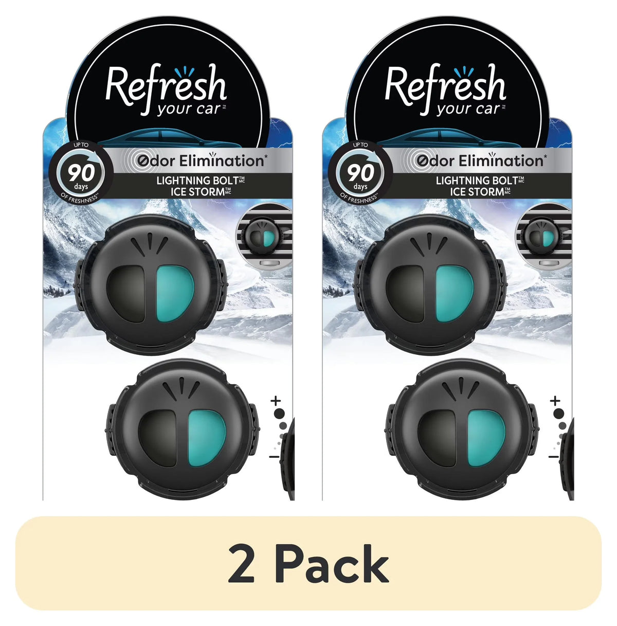 Refresh Your Car Mini Diffuser Car Air Fresheners, Lightning Bolt / Ice Storm Scent, 2 Pack