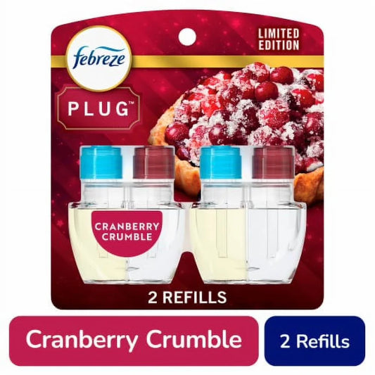 2X - Febreze Odor-Fighting Fade Defy PLUG Air Freshener Cranberry Tart Oil Refill
