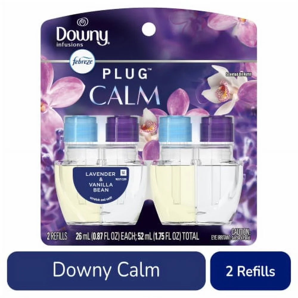 2X - Febreze Odor-Fighting Fade Defy PLUG Air Freshener Downy Calm Oil Refills