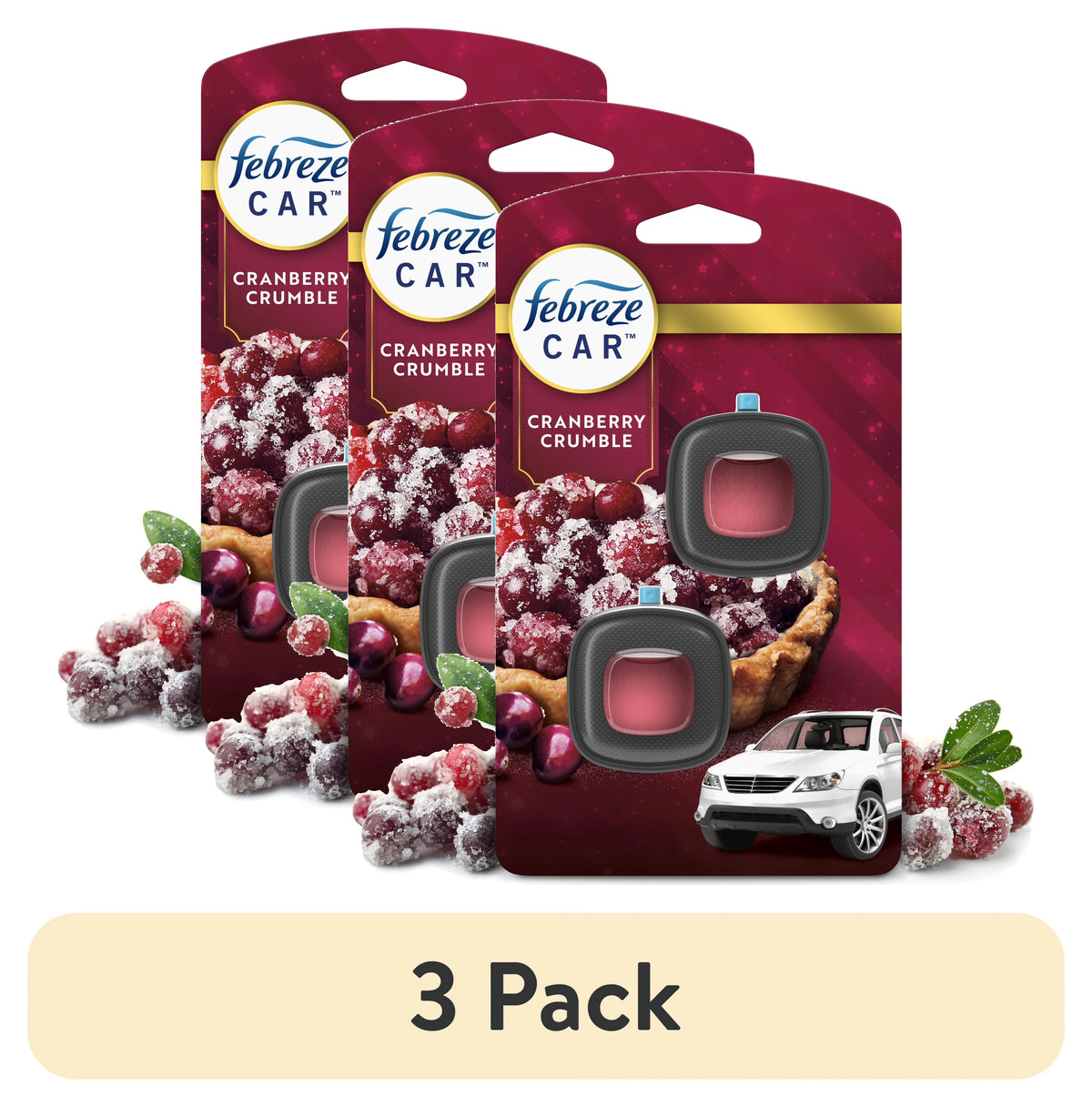 Febreze Car Air Freshener, Odor-Fighting Auto Car Vent Clip, Cranberry Crumble, 2 Count