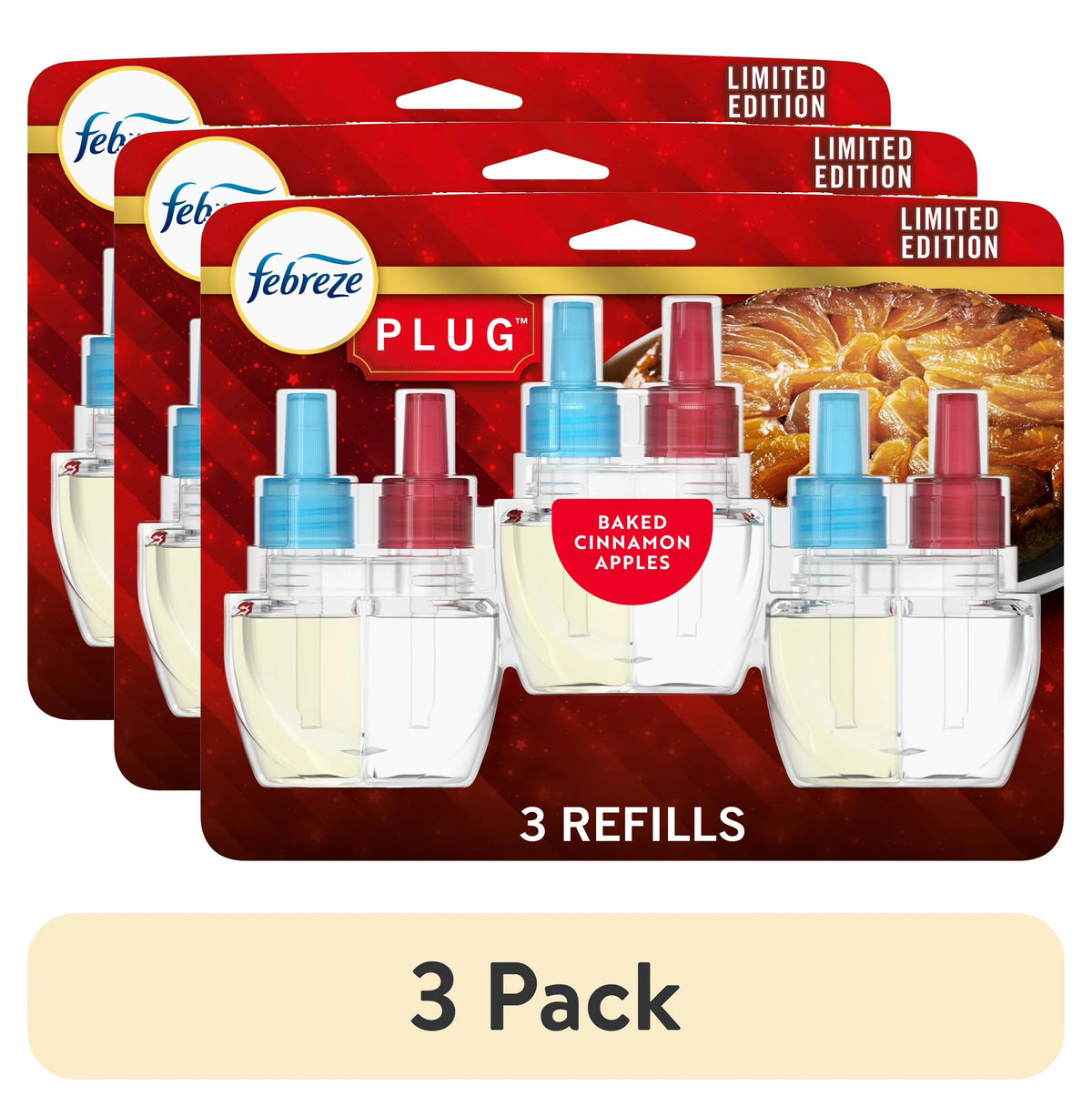 Febreze Plug In Air Freshener, Odor-Fighting Scented Oil Refill, Baked Cinnamon Apples, 3 Count