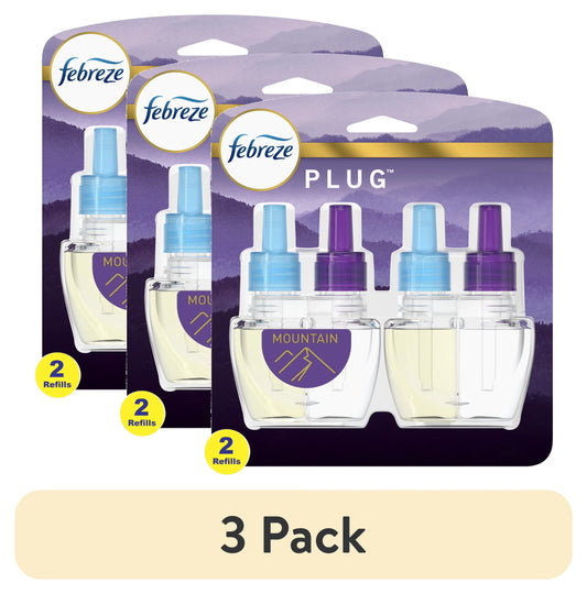 (3 pack) Febreze Plug In Air Freshener, Odor-Fighting Scented Oil Refill, Mountain, 2 Refills