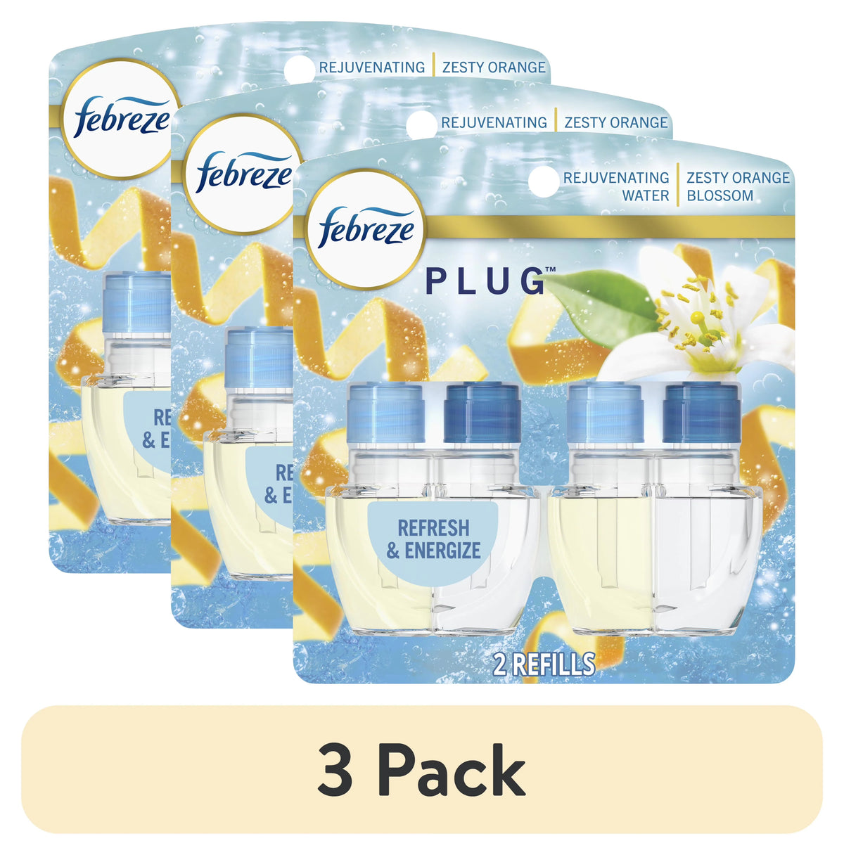 Febreze Plug In Air Freshener, Odor-Fighting Scented Oil Refill, Refresh & Energize, 2 Refill