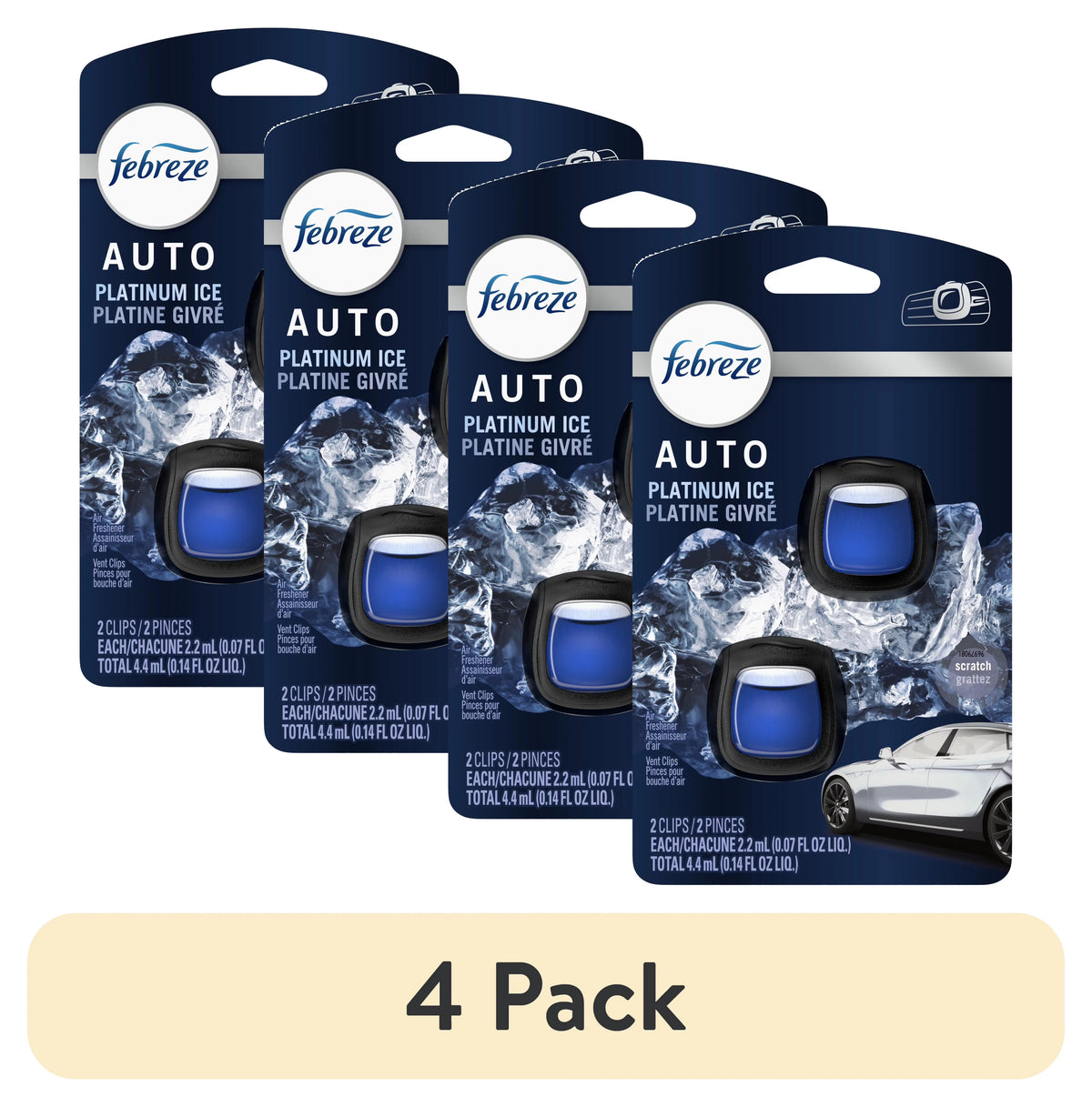 Febreze AUTO Car Air Freshener, Odor-Fighting Car Vent Clip, Platinum Ice, 2 Count