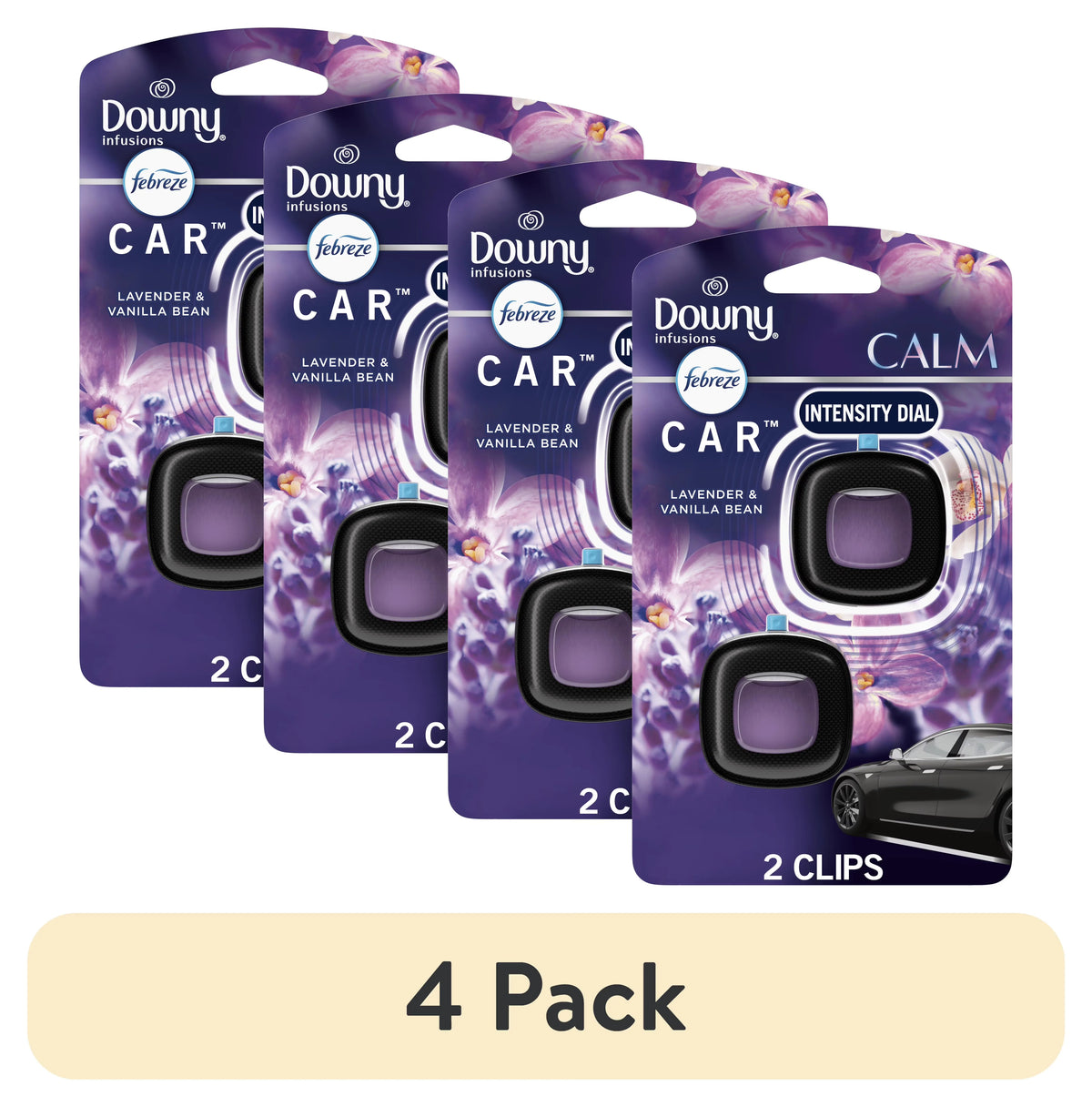 (4 pack) Febreze Odor Eliminating Car Air Freshener, Lavender & Vanilla Bean, 0.7 fl oz, 2 Count