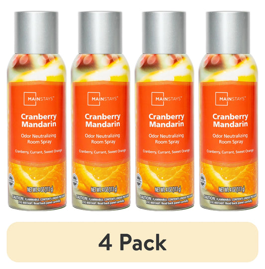 (4 pack) Mainstays Odor Neutralizing Room Spray, Cranberry Mandarin Air Freshner, 4 oz.