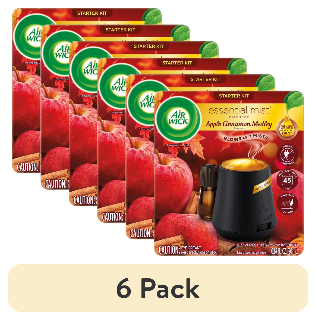 Air Wick Essential Mist Fall Scented Oil Air Freshener Diffuser Starter Kit, Apple Cinnamon, 2 Piece