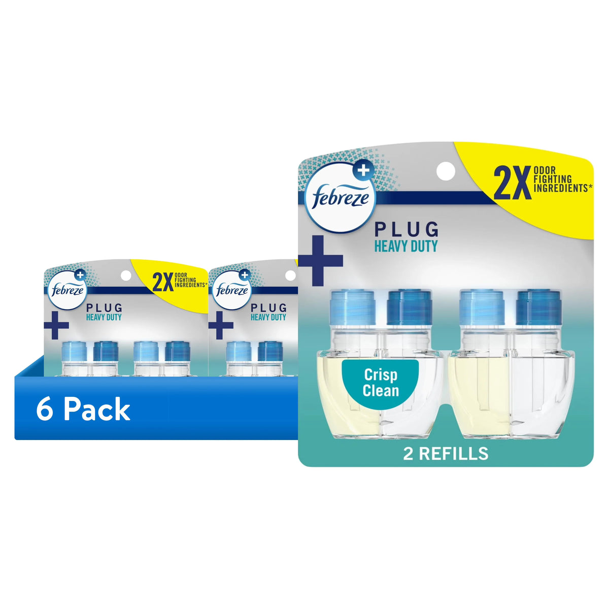 Febreze Plug In Air Freshener, Odor-Fighting Scented Oil Refill, Heavy Duty Crisp Clean, 2 Refills