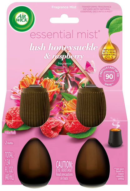 Air Wick Essential Mist Scented Oil Air Freshener Diffuser Refills, Lush Honeysuckle and Raspberry, 2 Count