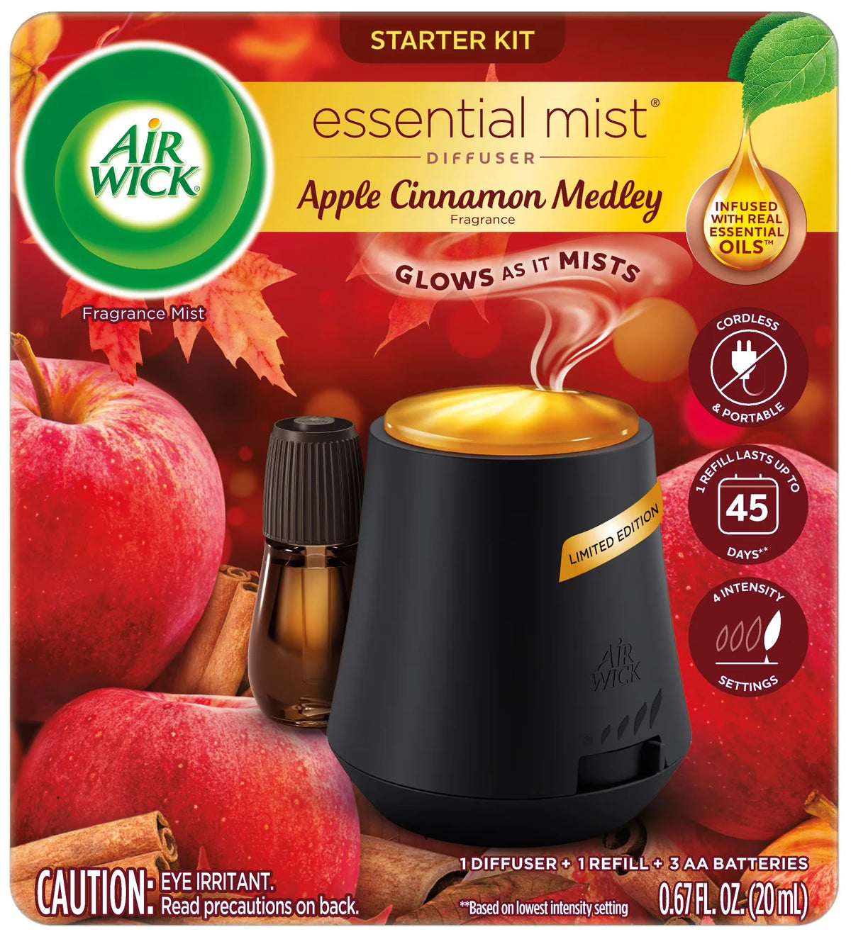 Air Wick Essential Mist Fall Scented Oil Air Freshener Diffuser Starter Kit, Apple Cinnamon, 2 Piece