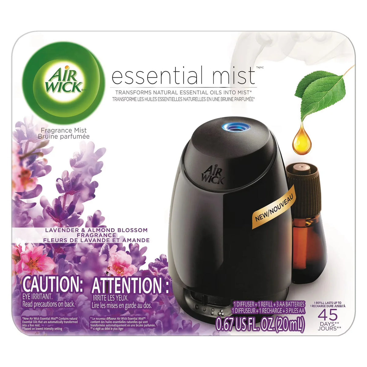 Air Wick Essential Mist Fragrance Oil Diffuser Kit (Gadget + 1 Refill), Lavender & Almond Blossom, Air Freshener