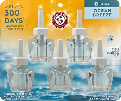 Arm & Hammer Plug-In Scented Oil Air Freshener Refill, Ocean Breeze, 3.55 fl oz, 5-Pack
