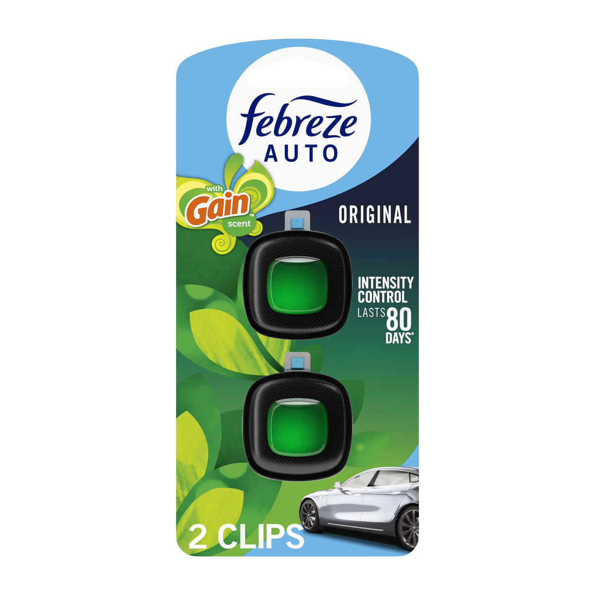 Febreze AUTO Car Air Freshener, Odor-Fighting Car Vent Clip, Gain Original, 2 Count