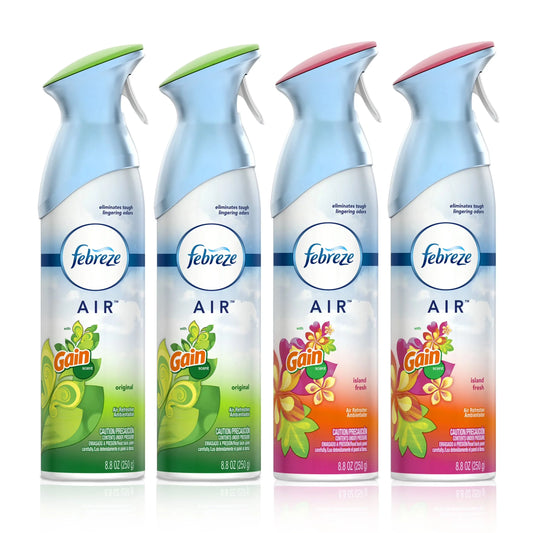 Febreze Air Freshener and Odor Eliminator Spray, Gain Original and Island Fresh Scents, 8.8oz (Pack of 4)