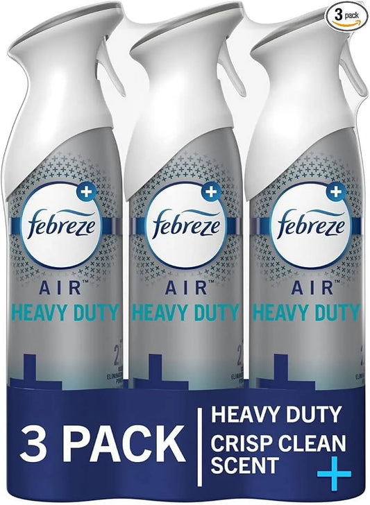 Febreze Air Freshener Spray, Heavy Duty Crisp Clean Scent, Odor Eliminator For Strong Odors, 8.8 Oz (Pack Of 3)