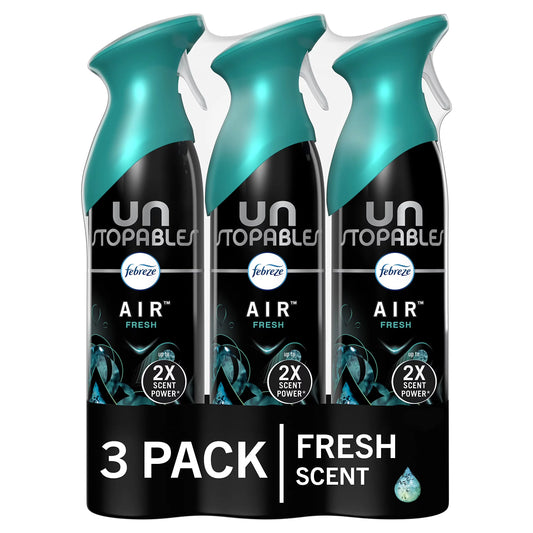 Febreze Unstopables Air Freshener Spray, Fresh Scent, Odor Eliminator for Strong Odor, 8.8 Oz (Pack of 3)