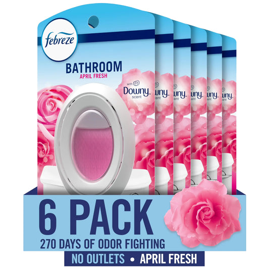 Febreze Bathroom Air Freshener, Odor-Fighting Plug-In Alternative, Home, Bathroom & Kitchen Use, Downy April Fresh Scent, 6 Count