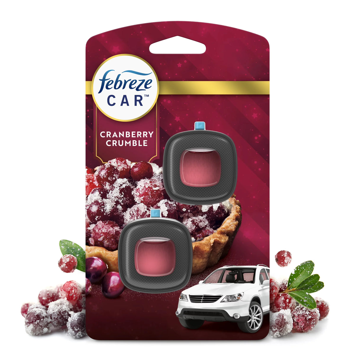 Febreze Car Air Freshener, Odor-Fighting Auto Car Vent Clip, Cranberry Crumble, 2 Count