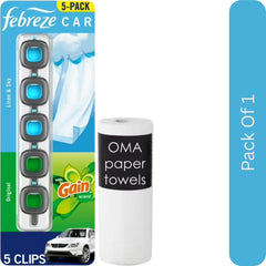 Febreze Car Air Freshener Vent Clips – Choose Scent (5 Clips + Storage Case)-With Paper Towel By OMA