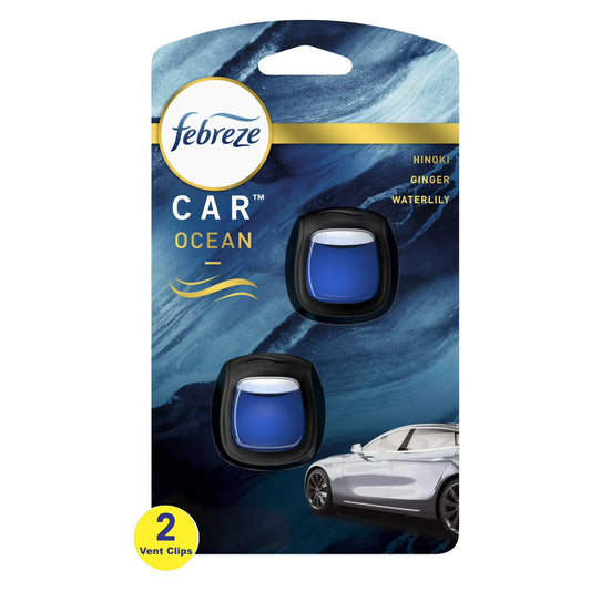Febreze Car Ocean Scent Air Freshener Vent Clip, .07 oz. Car Vent Clip, (4 Pack of 2)