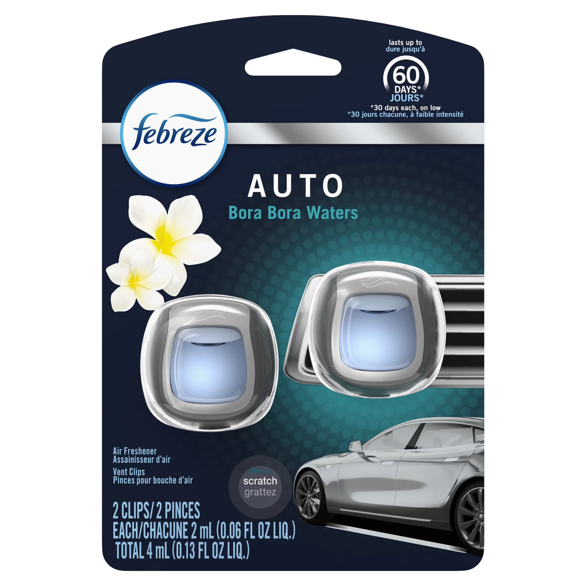 Febreze Car Odor Eliminating Air Freshener Vent Clip, Bora Bora Waters Scent, 2 Count