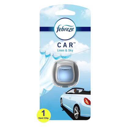 Febreze Car Odor-Fighting Air Freshener Vent Clip, Linen & Sky, 8 Count