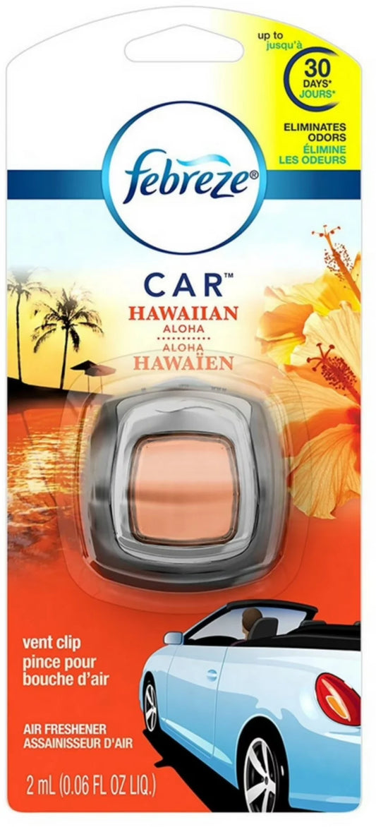 Febreze Car Vent Clip Air Freshener, Hawaiian Aloha 1 ea (Pack of 4)