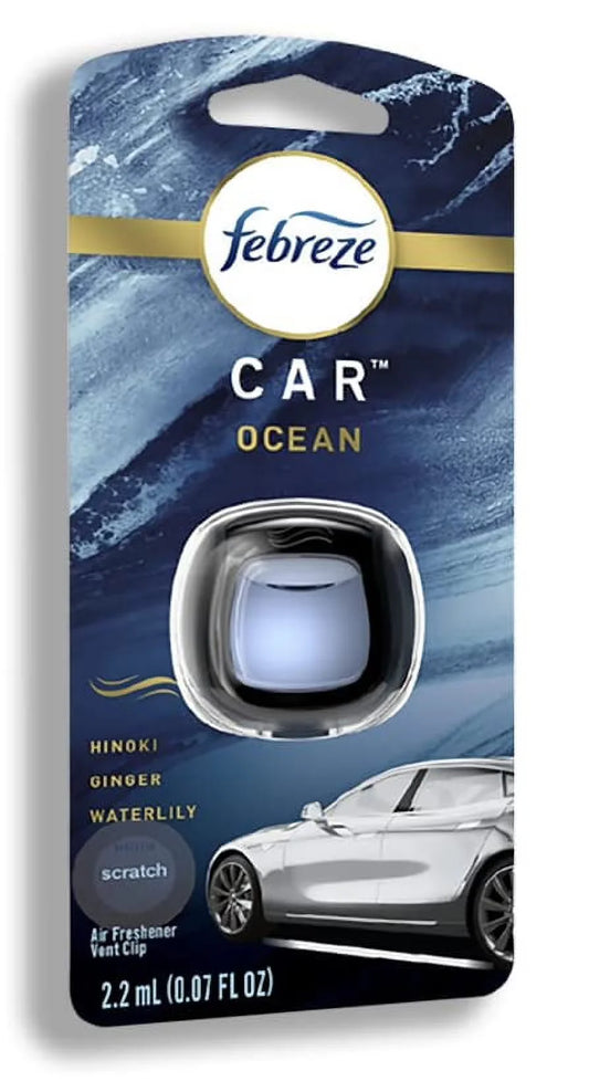 Febreze Car Vent Clip Air Freshener, Odor Eliminator for Strong Odors, Up to 30 Days Freshness, Ocean C42
