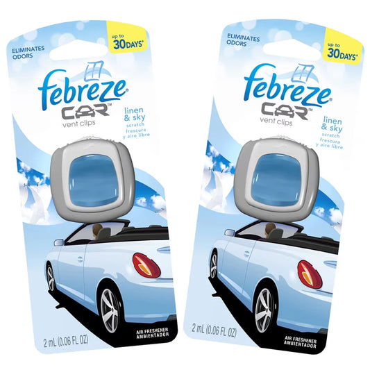 Febreze Car Vent Clips Air Freshener & Odor Eliminator Linen and Sky - 2 PACK