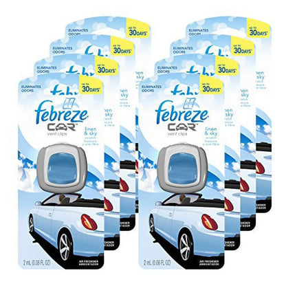 Febreze Car Vent Clips Air Freshener and Odor Eliminator, Linen and Sky Scent - 8 Pieces