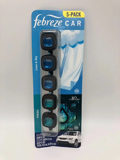 Febreze Air Freshener Car Vent Clips Assortment, 5 Count (Linen & Sky + Fresh)