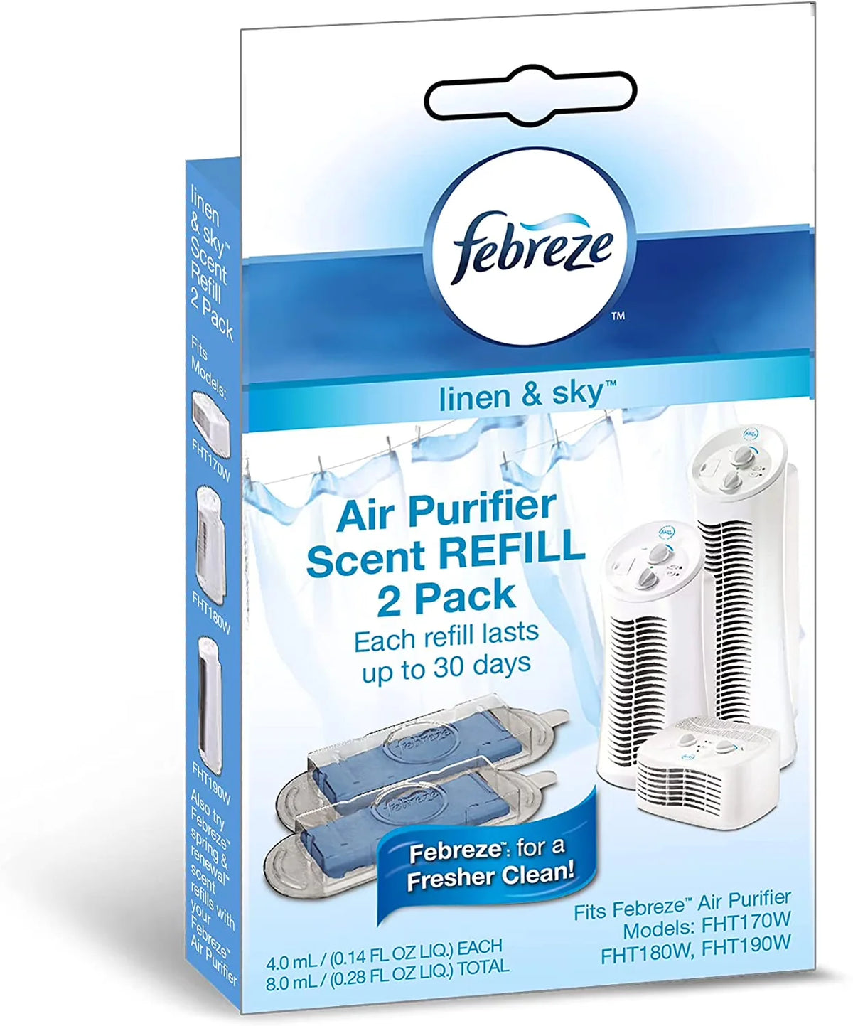 Febreze Linen & Sky Scent Refill Cartridges, White, 2 per Pack
