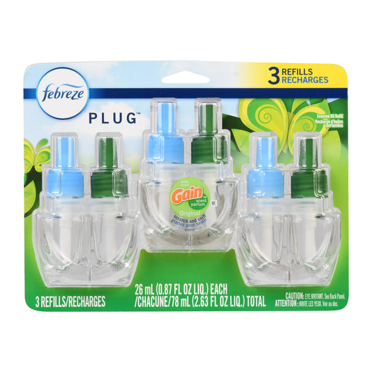 Febreze Plug In Air Freshener, Odor-Fighting Scented Oil Refill, Gain Original, 3 Refills