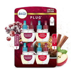 Febreze Odor-Fighting Fade Defy PLUG Air Freshener Baked Cinnamon Apple, Cranberry Crumble, .87 fl. oz. Oil Refill, 2 of Each