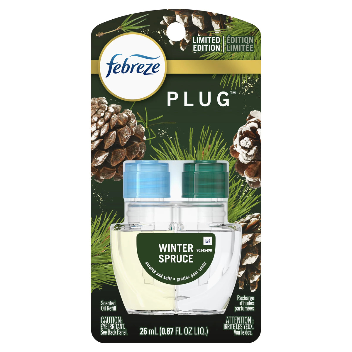Febreze Odor-Fighting PLUG Air Freshener, Winter Spruce, 0.87 fl oz Refill